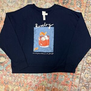 Anthropologie Navy Blue Graphic Crew Neck Sweater